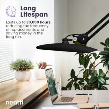 Neatfi XL 2,200 Lumens LED Desk Lamp with Clamp, 24W Bright Architect Task Lamp, 20 Inches Dimmable Computer Light, Adjustable Desk Light for Home, Office, Crafts, Nails & Hobbies (Non-CCT, Black)