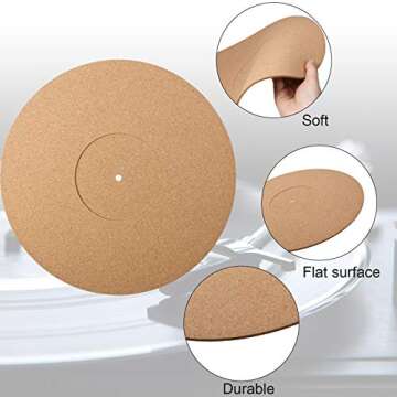 3 Pieces Cork Turntable Mats in 12 Inch x 3 mm Recessed Turntable Platter Cork Record Mats with High...