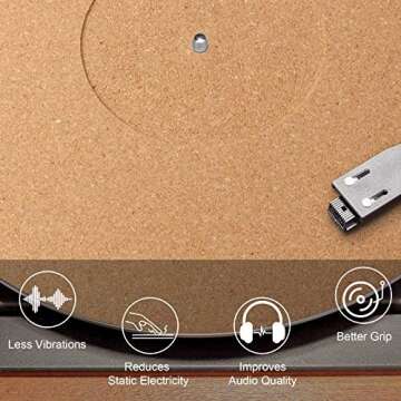 3 Pieces Cork Turntable Mats in 12 Inch x 3 mm Recessed Turntable Platter Cork Record Mats with High Fidelity for Vinyl LP Record Players Audiophile Reduce Noise