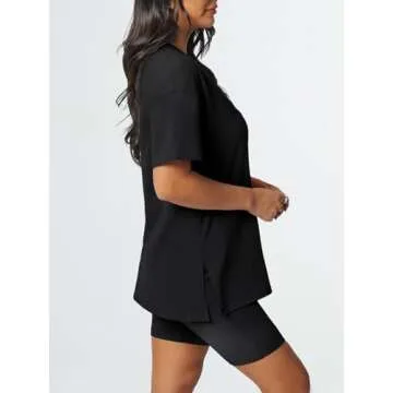 AUTOMET Womens 2 Piece Outfits Summer Sets Lounge Matching V Neck Tops 2024 Biker High Waist Shorts Pants Spring Vacation Beach Cruise Trendy Fashion Sweatsuits