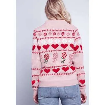 LAVASEON Women Oversized Valentines Sweater Pink Lightweight Crew Neck Long Sleeve Pullover Sweaters for Women Trendy
