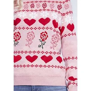 LAVASEON Women Oversized Valentines Sweater Pink Lightweight Crew Neck Long Sleeve Pullover Sweaters for Women Trendy