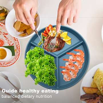 DYB DONGYONGBAO Portion Control Plate 9.6 Inch 8Piece, Divided Plates For Adults With 3 Compartments...