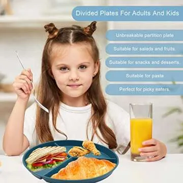 DYB DONGYONGBAO Portion Control Plate 9.6 Inch 8Piece, Divided Plates For Adults With 3 Compartments, Microwave And Dishwasher Safe，Suitable For Adult Weight Loss