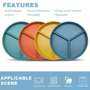 DYB DONGYONGBAO Portion Control Plate 9.6 Inch 8Piece, Divided Plates For Adults With 3 Compartments, Microwave And Dishwasher Safe，Suitable For Adult Weight Loss