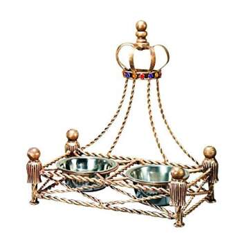 Luxury Iron Gold Crown Dog Cat Pet Feeder Dish Bowl Jeweled Antique Victorian
