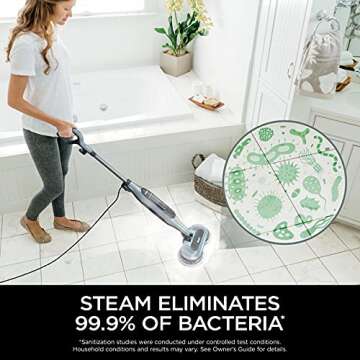 Shark S7000AMZ Steam Mop, Steam & Scrub All-in-One Scrubbing and Sanitizing, Designed for Hard Floors, with 6 Dirt Grip Soft Scrub Washable Pads & 2 Steam Modes, Pure Water Blue