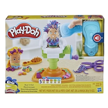Play-Doh Buzz 'n Cut Fuzzy Pumper Barber Shop Set, Electric Buzzer, 5 Colors of 2-Ounce Cans, Preschool Toys, Christmas Gifts Girls & Boys, Ages 3+ (Amazon Exclusive)