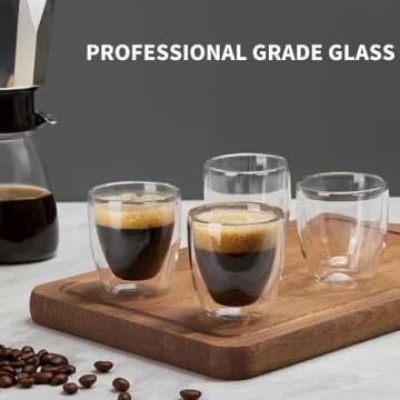 Gencywe Double Walled Espresso Cups Set of 4 (50% Thicker), 3 Ounce Clear Expresso Coffee Mugs, Espr...
