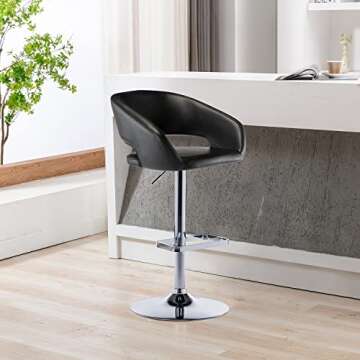 Vogue Furniture Direct Adjustable Bar Stool with Hollow Back and Arms, Modern PU Leather Swivel Bars...