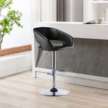 Vogue Furniture Direct Adjustable Bar Stool with Hollow Back and Arms, Modern PU Leather Swivel Bars...