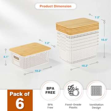 Plastic Storage Baskets With Bamboo Lid - Plastic Storage Containers Stackable Storage bins: Storage...