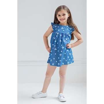 Disney Minnie Mouse Girls Chambray Denim Skater Dress Toddler to Big Kid