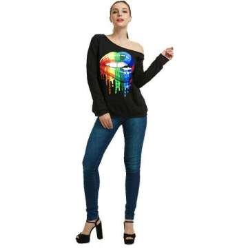 Lips Print Off Shoulder Sweatshirt for Women