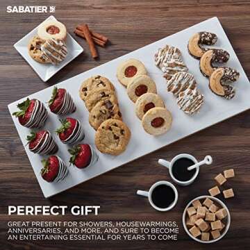 Sabatier Prep and Serve Cutting Board, Reversible Charcuterie Serving Platter for Cheese, Meat and Appetizers- Perfect Dinner Party Board, 8-inch x 18-inch, Acacia and White Stone