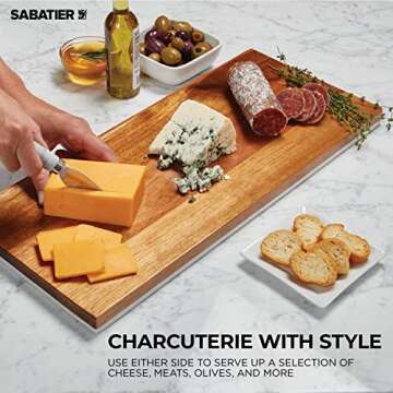 Sabatier Prep and Serve Cutting Board, Reversible Charcuterie Serving Platter for Cheese, Meat and Appetizers- Perfect Dinner Party Board, 8-inch x 18-inch, Acacia and White Stone