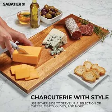 Sabatier Prep and Serve Cutting Board, Reversible Charcuterie Serving Platter for Cheese, Meat and Appetizers- Perfect Dinner Party Board, 8-inch x 18-inch, Acacia and White Stone