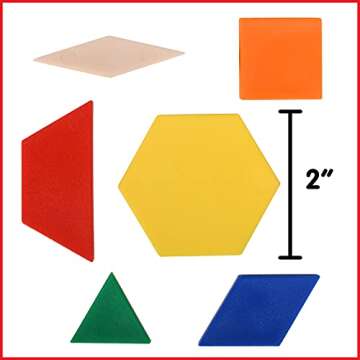 edxeducation Plastic Pattern Blocks - Set of 250 - Early Geometry Skills - Math Manipulative for Sha...
