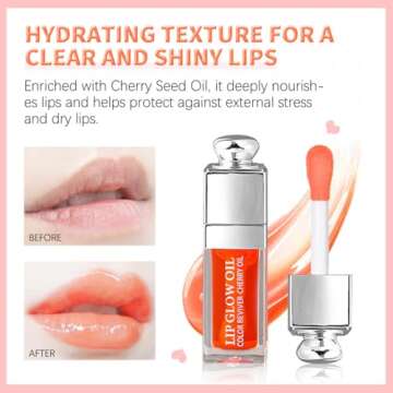 Gege bear Hydrating Lip Glow Oil, Moisturizing Plumper Lip Gloss, Transparent Plumping Balm, Tinted Balm Care 0.2 OZ - 001 PINK
