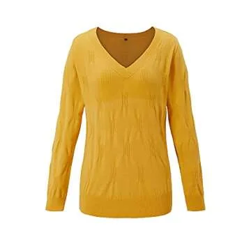 Arach&Cloz Women's Spring Tops 2025 Fashion Trendy V Neck Long Sleeve Shirts Knitted Casual Pullover Sweater Clothes Yellow