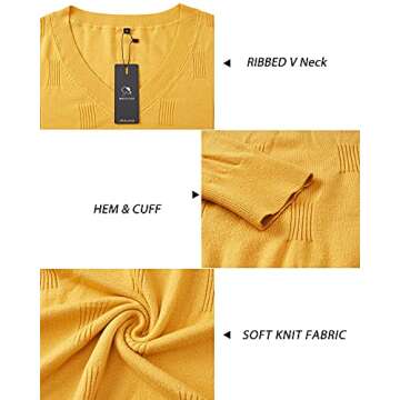Arach&Cloz Women's Spring Tops 2025 Fashion Trendy V Neck Long Sleeve Shirts Knitted Casual Pullover Sweater Clothes Yellow