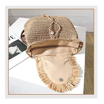 Erichman Women Fashion Straw Handmade Crochet Backpack Flap Drawstring Shoulders Bag Casual Beach Daypack (Beige,One Size)