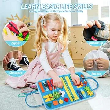 Toddler Busy Board for 1 Years Old, Montessori Learning Toys Busy Book for Toddlers 1-3 Educational Activity Basic Dress Motor Skills, Kids Birthday Gift for 2-4 Boy Airplane Car Travel Essentials