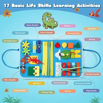 Toddler Busy Board for 1 Years Old, Montessori Learning Toys Busy Book for Toddlers 1-3 Educational Activity Basic Dress Motor Skills, Kids Birthday Gift for 2-4 Boy Airplane Car Travel Essentials