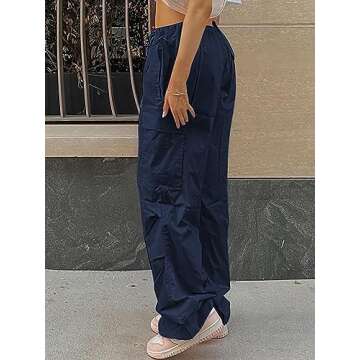 LQI Parachute Pants for Women Y2K Baggy Cargo Pants Drawstring Trousers Low Rise Loose Jogger Sweatp...