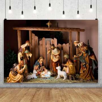 AOFOTO 8x6ft Barn Interior Manger Scene Backdrop Christ Child Birth of Jesus Nativity Shepherd Photo...