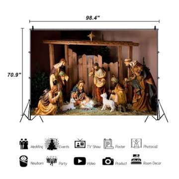 AOFOTO 8x6ft Barn Interior Manger Scene Backdrop Christ Child Birth of Jesus Nativity Shepherd Photography Background Lamb Horse Stable Farmhouse Pray Bible Baptism Church Concert Photos Studio Props