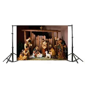 AOFOTO 8x6ft Barn Interior Manger Scene Backdrop Christ Child Birth of Jesus Nativity Shepherd Photography Background Lamb Horse Stable Farmhouse Pray Bible Baptism Church Concert Photos Studio Props