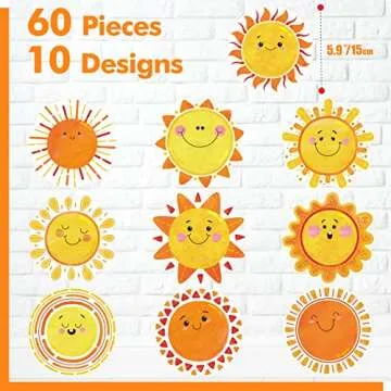 60 PCS Sun Cutouts, 10 Designs Bulletin Board Decoration Sun Cut-Outs DIY Crafts Project Spring Summ...