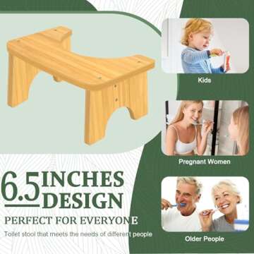 Bamboo Toilet Stool for Adults, JACNITAD Toilet Stool Poop Stool for Squatting, Toilet Stool Squat Adult, Non-Slip Potty Stool for Adults, Toilet Step Stool for Kids, 6.5 Inch Bathroom Stool, Natural