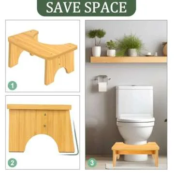 Bamboo Toilet Stool for Adults, JACNITAD Toilet Stool Poop Stool for Squatting, Toilet Stool Squat Adult, Non-Slip Potty Stool for Adults, Toilet Step Stool for Kids, 6.5 Inch Bathroom Stool, Natural