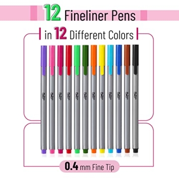 Mr. Pen Fineliner Pens 12 Pack - Vibrant Fine Point Markers