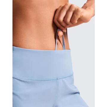 CRZ YOGA Mid Waisted Running Shorts for Women Soft for Gym Athletic Workout with Zipper Pocket Liner Quick Dry The Breeze Blue Small