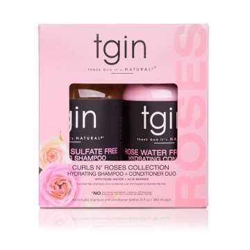 tgin Rose Water Shampoo + Conditioner Duo for Curly, Coily and Wavy Hair, Sulfate Free, with Rose Water, Acai Berries, Nourishes and Detangles Dry, Color Treated Hair, 13 oz