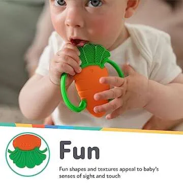 Nuby Veggie Teether - Soft Silicone Baby Teething Toy for 3+ Months - Carrot