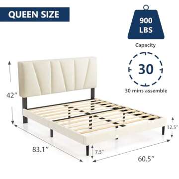 Molblly Queen Bed Frame: Upholstered Platform with Headboard, No Box Spring Needed, Easy to Assemble...