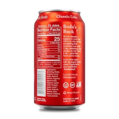 POPPI Sparkling Prebiotic Classic Cola Soda w/Gut Health & Immunity ...