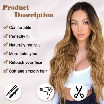 NAYOO Long Ombre Honey Blonde Wavy Wig for Women 26 Inch Middle Part Curly Wavy Wig Natural Looking ...