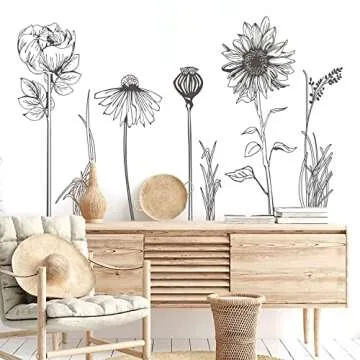 Eco-Friendly Black Flower Plant Wall Decals for Home