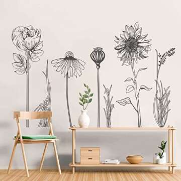 Eco-Friendly Black Flower Plant Wall Decals for Home