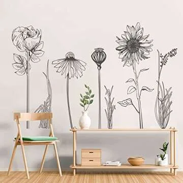 Eco-Friendly Black Flower Plant Wall Decals for Home