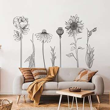 Eco-Friendly Black Flower Plant Wall Decals for Home