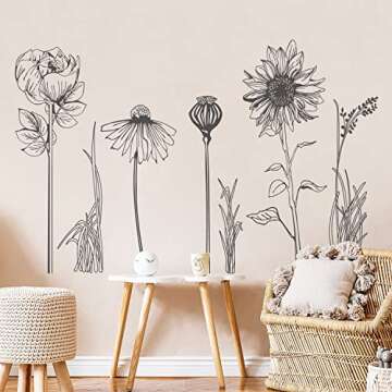 Eco-Friendly Black Flower Plant Wall Decals for Home
