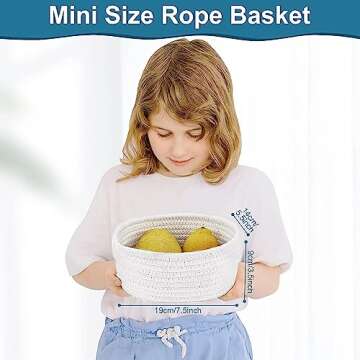 【2 Pack】 ABenkle Small Storage Baskets, Natural Cotton Rope Woven Baskets for Organizing, Tiny O...
