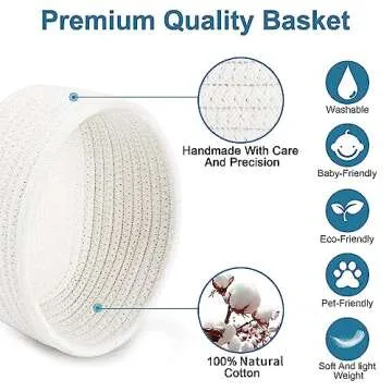 【2 Pack】 ABenkle Small Storage Baskets, Natural Cotton Rope Woven Baskets for Organizing, Tiny Oval Storage Easter Baskets, Small Basket, Cat Dog Toy Baskets, Bathroom Organization Bin