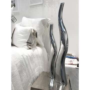 Modern Curva Tall Wiggly Vases Set - Silver Aluminum Decor